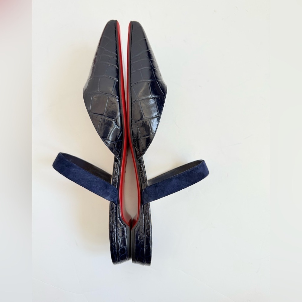 Christian Louboutin Dark Navy blue Choc lock flat calf ali embossed mules EU 40 - Picture 3 of 10